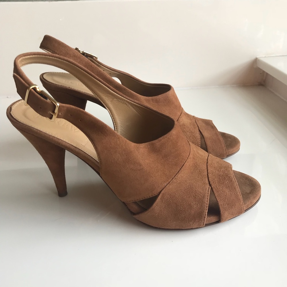 J. Crew Suede Slingback Heels Walnut Size 8M
